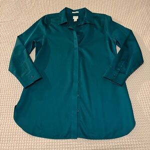 Chico's Teal No Iron™ Long-Sleeved Tunic Medium / 1